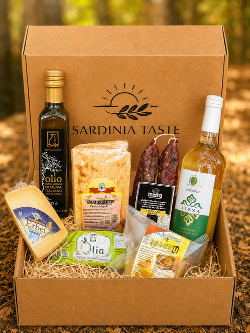 Box gourmet Shardana con Vermentino DOC, pecorino, salsiccia e olio EVO dell'Ogliastra